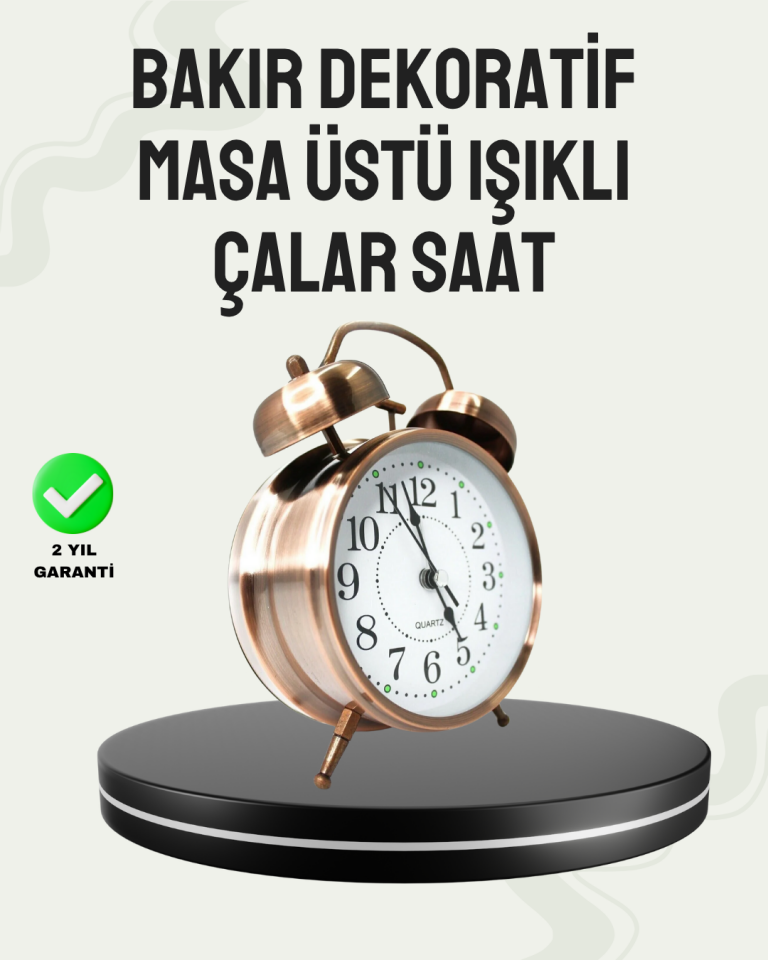 Nostaljik Büyük Boy Metal Masa Saati Bronz Kaplama ve Yüksek Sesli Alarm - Lisinya