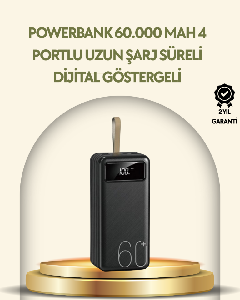 Tüm Cihazlarla Uyumlu LED Fenerli 4 Çıkışlı Powerbank - Lisinya