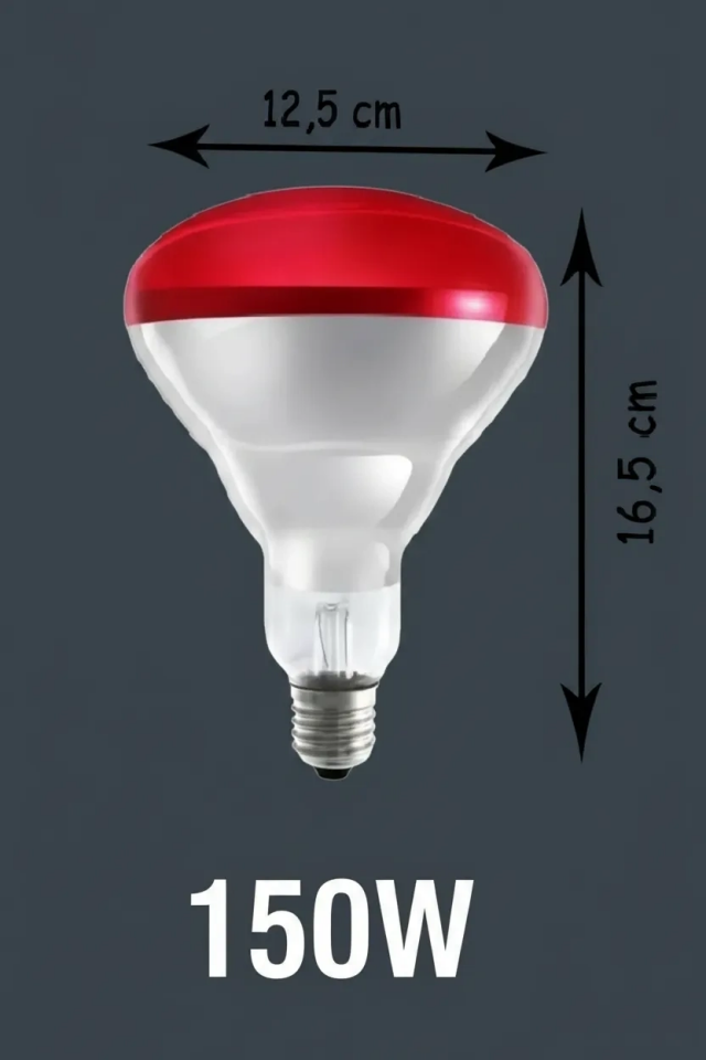 150W Kızılötesi (infrared) Isıtıcılı Hayvan Isıtma ve Kuluçka Lambası (Kırmızı Işık) E27 (Kalın Duy) ( Lisinya )