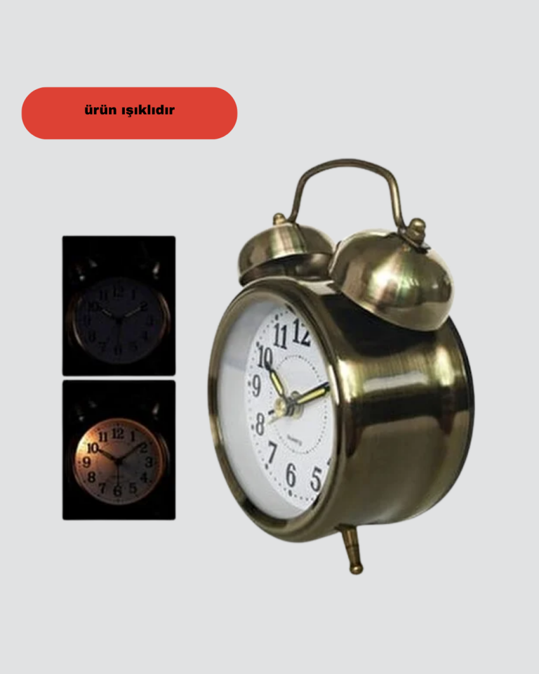 Nostaljik Bronz Metal Alarmlı Masa Saati Büyük Boy Dekoratif ve Şık Tasarım - Lisinya