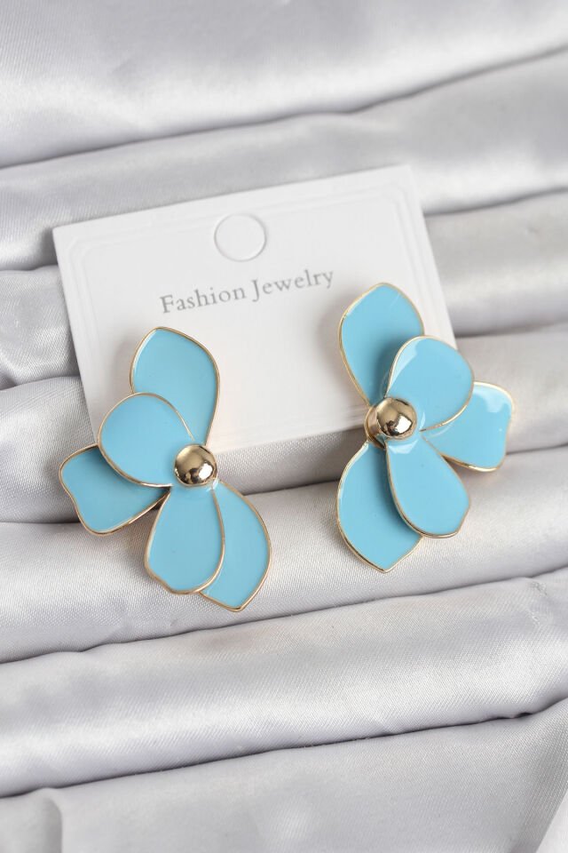 Mavi Mineli Lotus Model Pirinç Kadın Küpe - Lisinya