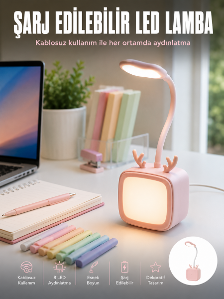 Esnek Gövdeli LED Masa Lambası Taşınabilir Gece Aydınlatması - Lisinya