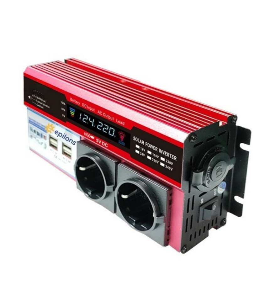 12V 2000W Modifiye Sinus İnverter Araç ve Güneş Enerjisi Uyumlu, Çift USB, Çift Priz ve Çakmaklık ( Lisinya )