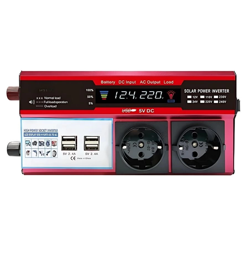 12V 2000W Modifiye Sinus İnverter Araç ve Güneş Enerjisi Uyumlu, Çift USB, Çift Priz ve Çakmaklık ( Lisinya )