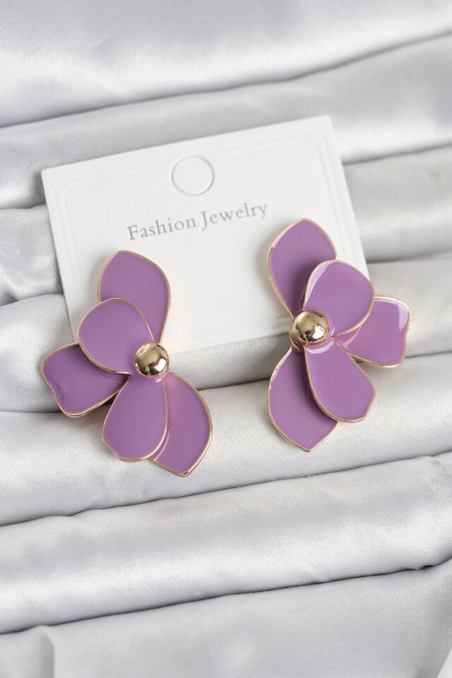 Mor Mineli Lotus Model Pirinç Kadın Küpe - Lisinya