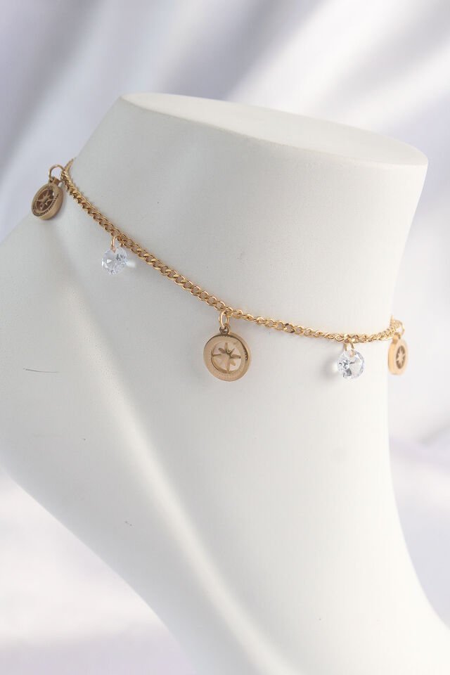 316L Çelik Gold Renk Zirkon Taşlı Yıldızlı Halhal - Lisinya