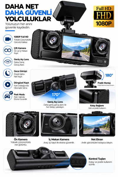 Full HD 1080P Döngüsel Kayıtlı Araç Kamerası