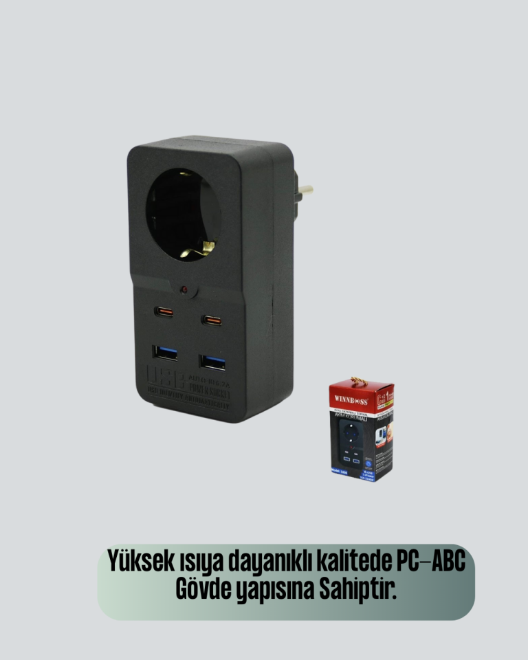 Tip Akım Koruma Prizi 10A 2500W USB Type C Destekli - Lisinya