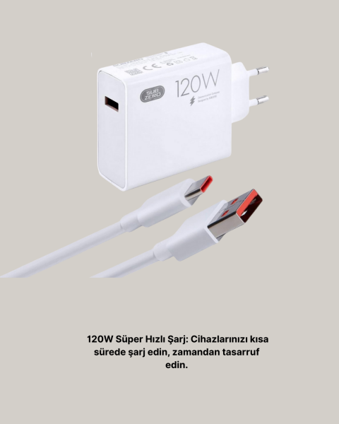 120W Güçlü Hızlı Şarj Adaptörü ve Type-C Kablo Seti – Güvenli Şarj Teknolojisi