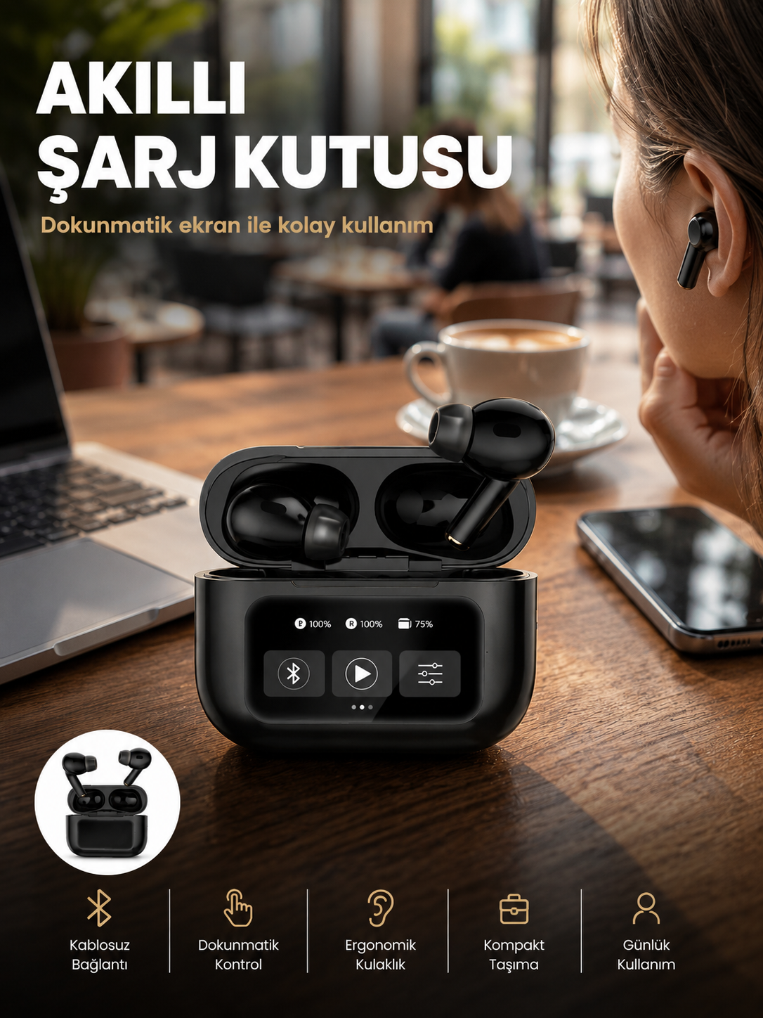 Kablosuz Bluetooth Kulaklık Pro Yeni Nesil Dokunmatik Kontrol Yeni Nesil - Lisinya