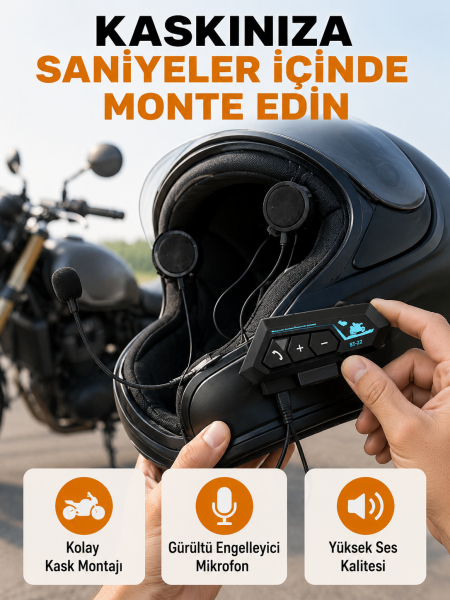 BT22 Kask İçi Bluetooth Kulaklık Hızlı Eşleşme ve Gürültü Önleyici Mikrofon Yeni Nesil - Lisinya