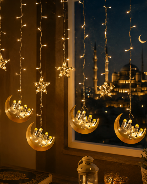 Hilal Yıldız LED Ramazan Işığı 3 Metre Dekoratif Perde Aydınlatması - Lisinya