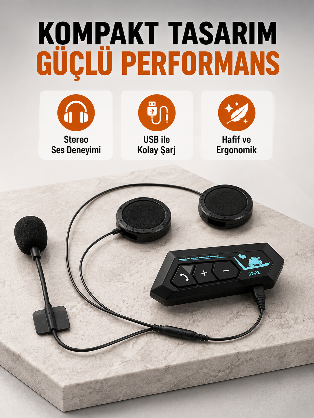 BT22 Kablosuz Kask Kulaklığı – Bluetooth 5.0, Intercom, Su Geçirmez ve Uzun Ömürlü Batarya Yeni Nesil - Lisinya