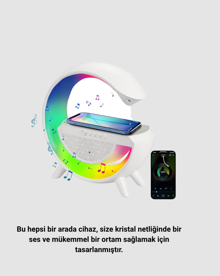 YamanHobi Kablosuz Şarjlı Bluetooth 5.0 Hoparlör Gece Lambası Beyaz