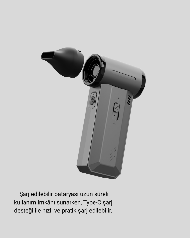 Şarjlı 130000 RPM Hava Üflemeli ve Vakumlu Araç Ev Temizlik Makinesi - Lisinya