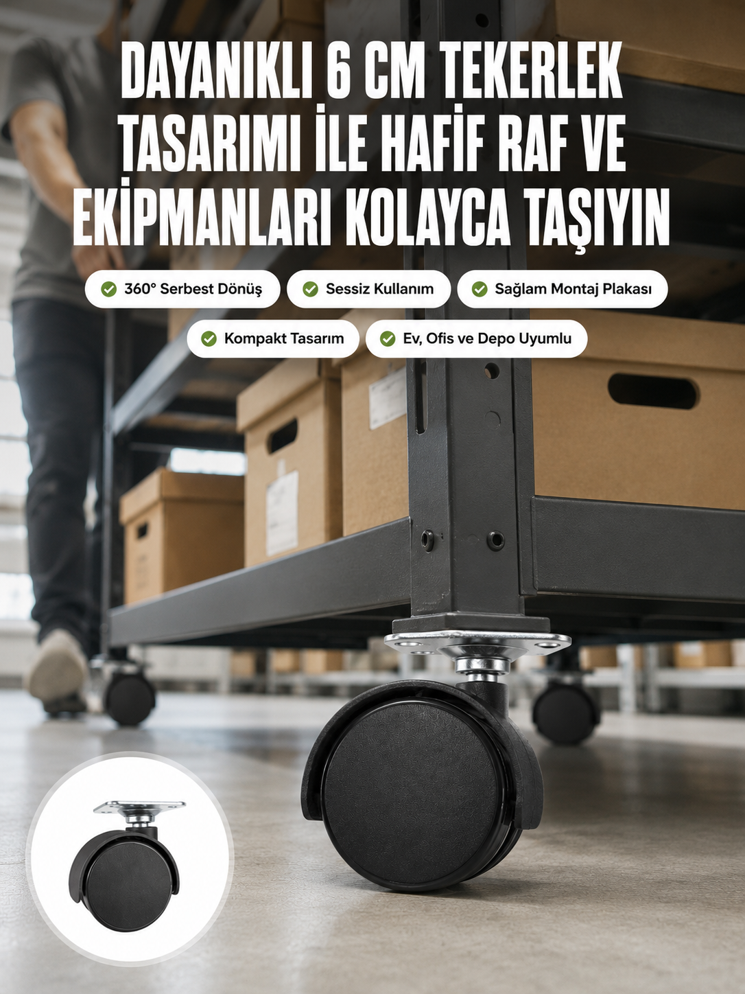 6 cm Döner Kilitsiz Ayak Tek Parça - Lisinya