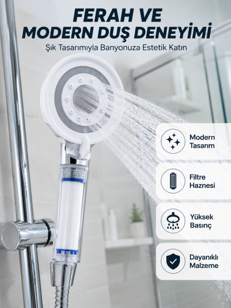 Mineral Taşlı Filtreli Duş Başlığı Güçlü Su Basınçlı Banyo Başlığı