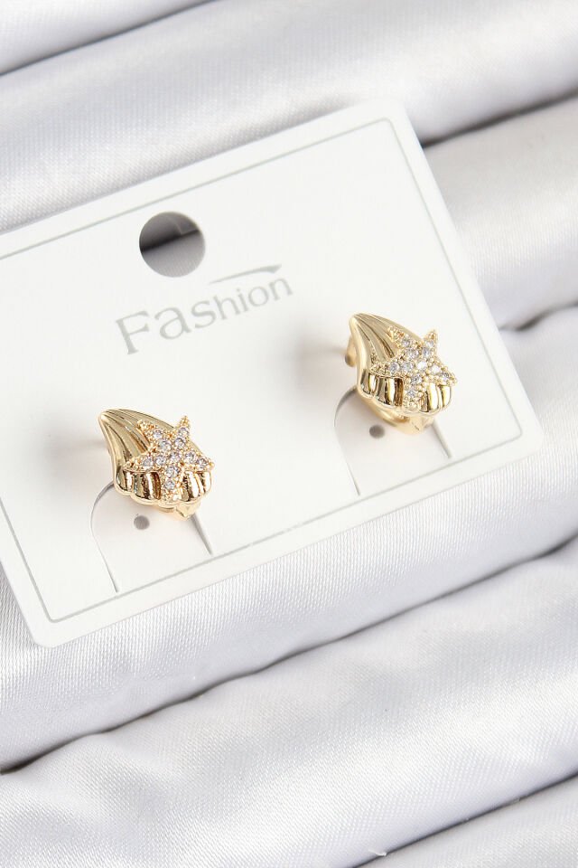 Pirinç Zirkon Taşlı Yıldız Model Gold Renk Çocuk Küpe - Lisinya