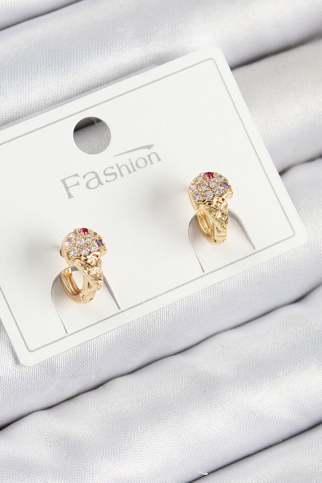 Pirinç Zirkon Taşlı Dondurma Model Gold Renk Çocuk Küpe - Lisinya