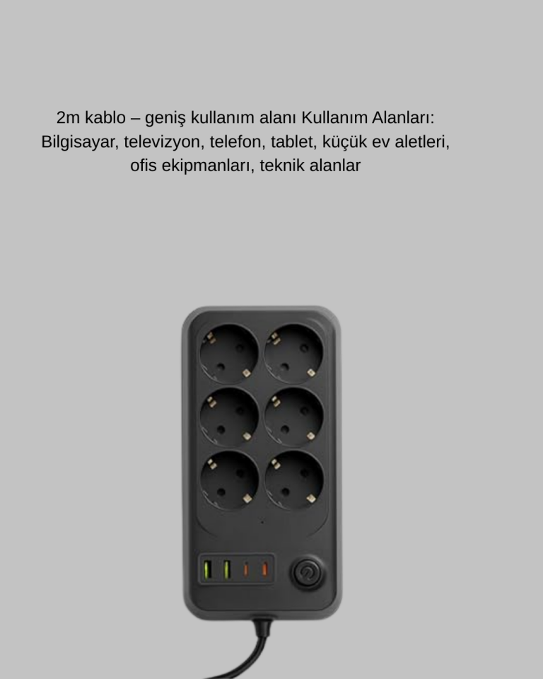 6’lı Grup Priz Termal Korumalı USB Type-C Çoklu Priz 2 Metre Kablo - Lisinya