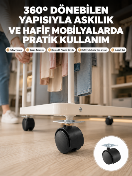 4 cm Kilitsiz Tekerlek Ayak Seti Zemin Koruyucu - Lisinya