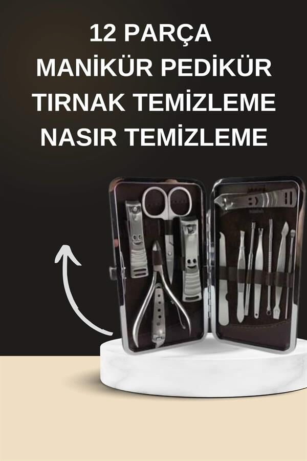 Elektrikli Manikür Pedikür Seti İkili Set 12 Parça Tırnak Bakımı Törpü Protez Çıkarma - Lisinya