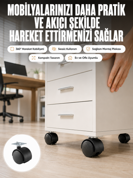 Kilitsiz 4 cm Tekerlek Ayak 4’lü Set Sessiz ve Dayanıklı - Lisinya