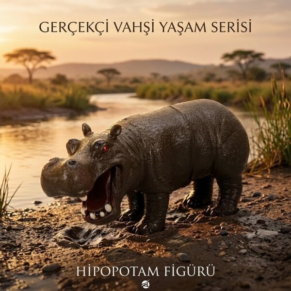 Yumuşak Soft Sesli Vahşi Hayvanlar Dünyası 27 cm - Gerçekçi Su Aygırı (Hipopotam)  (Lisinya)