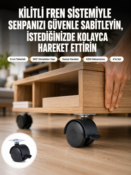 Sehpa ve Restoran Arabası İçin Kilitli Ayak 4’lü - Lisinya