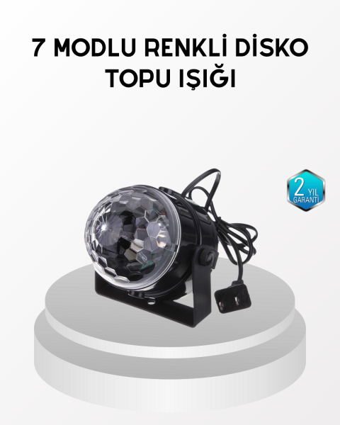 7 Renk Modlu Müzik Sensörlü Disko Topu – LED Işıklı Parti Aydınlatması