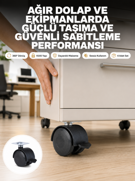 Kilitli Mobilya Tekerleği 6 cm 4’lü Kolay Kurulum - Lisinya