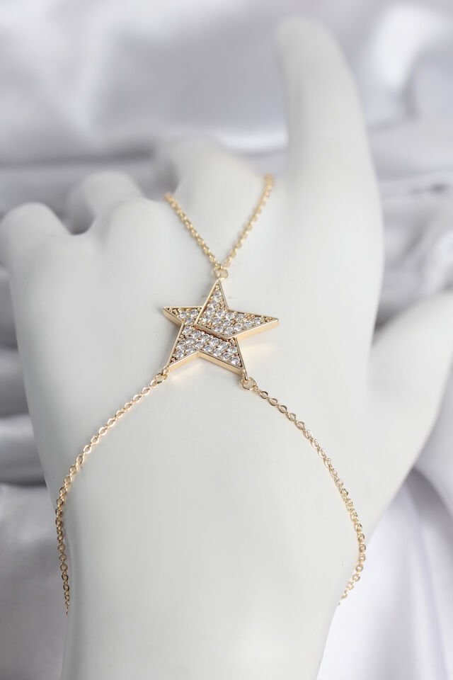 Pirinç Gold Renk Zirkon Taşlı Yıldız Model Kadın Şahmeran - Lisinya
