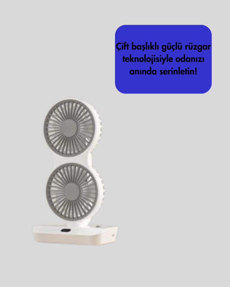 Ayarlanabilir Hızlı Çift Başlıklı Masaüstü Fan – Gece Lambalı Serinletici - Lisinya