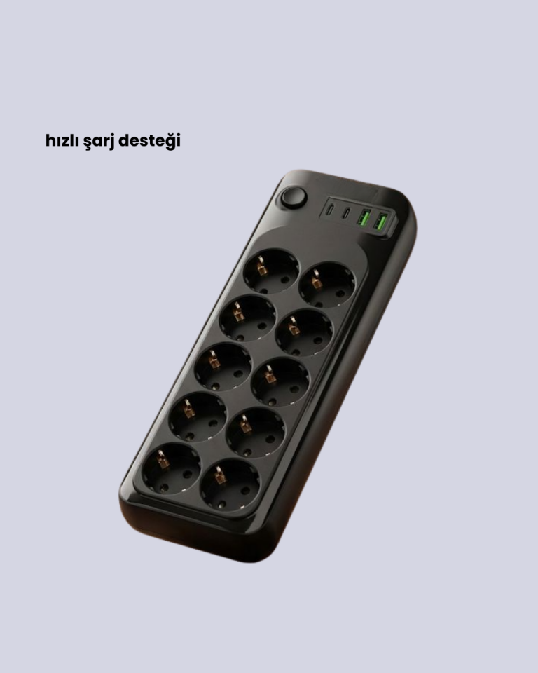 USB Type-C Destekli 10’lu Grup Priz Termal Korumalı 2m Kablo 2500W - Lisinya
