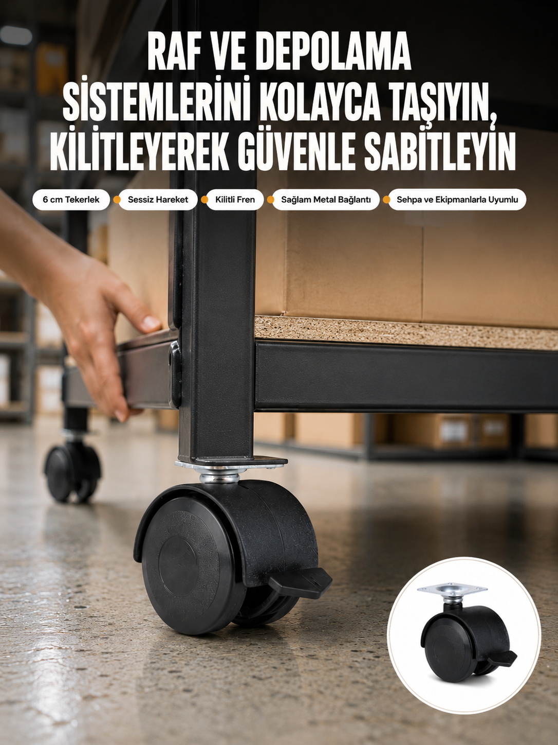 6 cm Kilitli Tekerlek Ayak 4 Adet Sehpa ve Ekipman Uyumlu - Lisinya