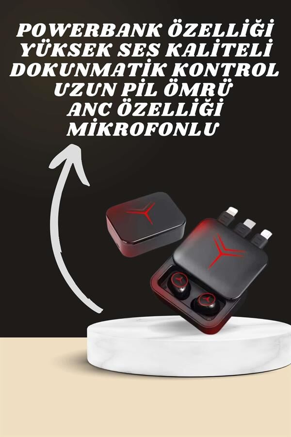 Dijital Göstergeli Powerbank Kablosuz Kulaklık ve 7 Kordonlu Yeni Nesil Akıllı Saat Dokunmatik Kontrol - Lisinya