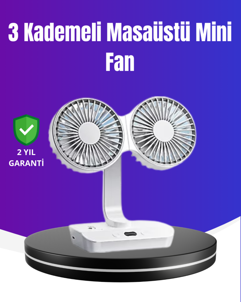 720° Döner Çift Taraflı Masaüstü Vantilatör – USB Şarjlı Sessiz Fan - Lisinya
