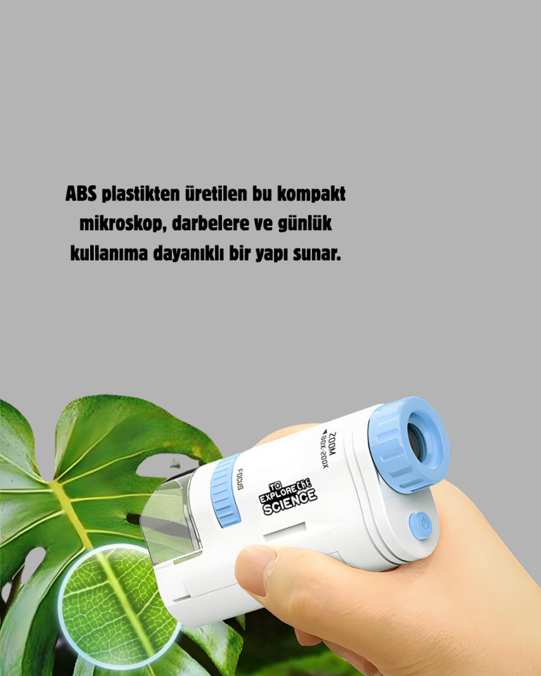 LED Işıklı Mikroskop 80X–200X Zoom Eğitici Bilim Seti ve Taşınabilir - Lisinya