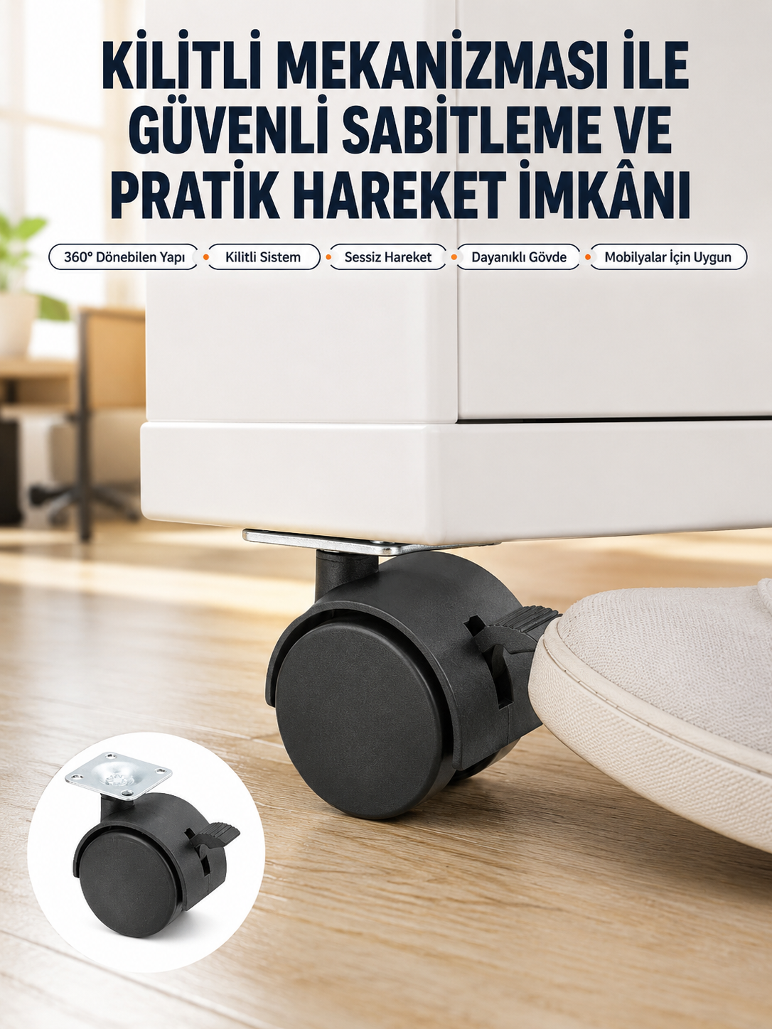Kilitli Mini Tekerlek Ayak 4 cm 4’lü Set - Lisinya