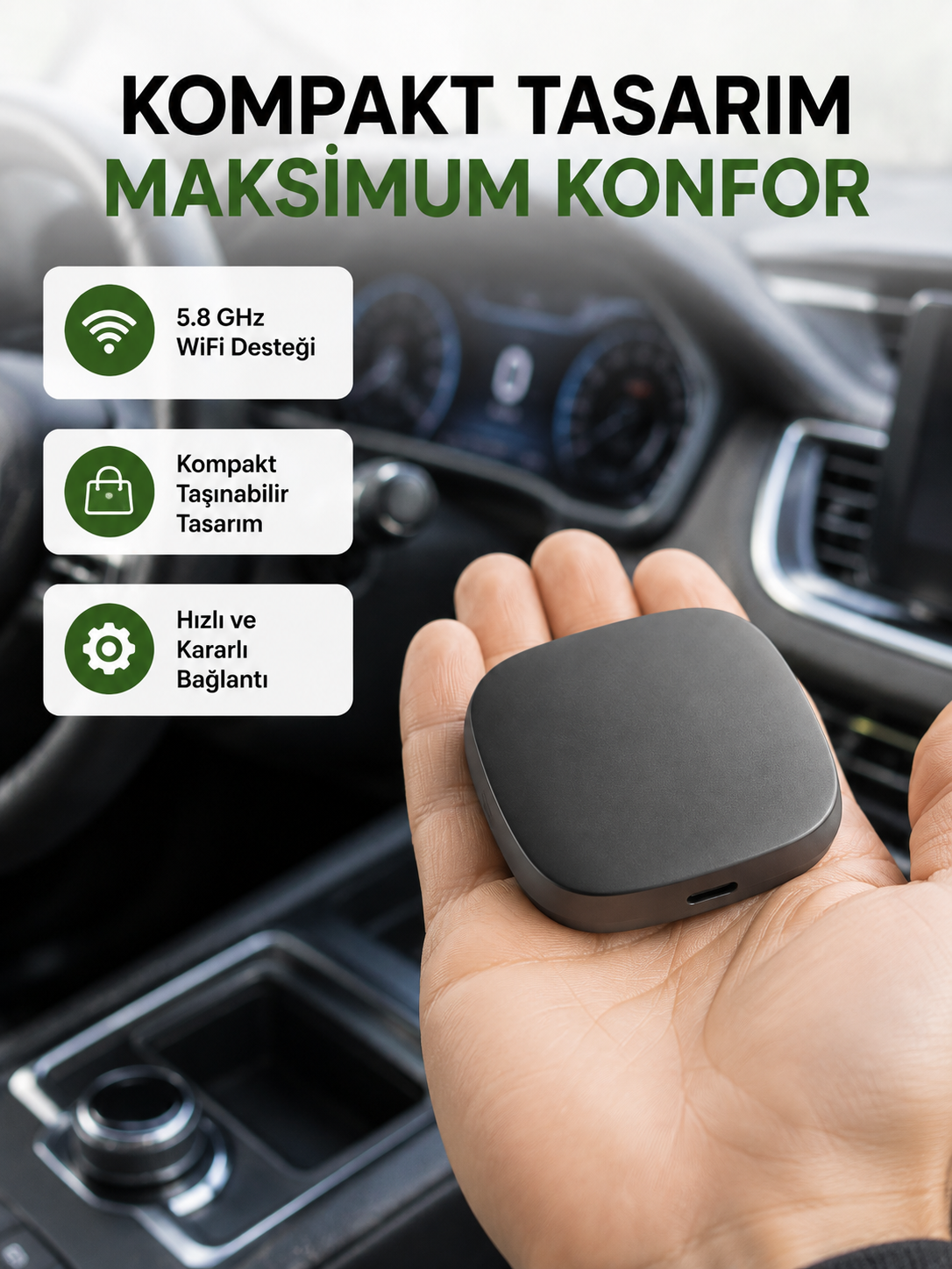 Android Auto Kablosuz Dönüştürücü Hızlı Eşleşme ve Sesli Asistan Destekli Yeni Nesil - Lisinya