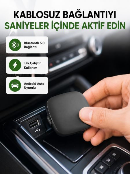 Android Auto Kablosuz Adaptör Bluetooth 5.0 ve 5.8GHz WiFi Destekli Yeni Nesil - Lisinya