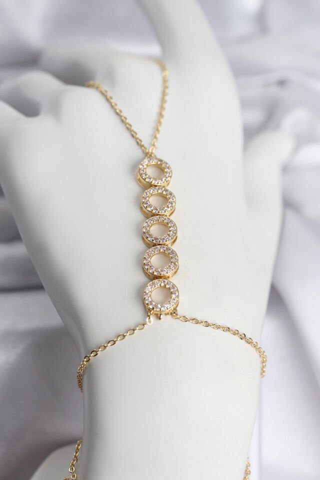 Pirinç Gold Renk Zirkon Taşlı Sıralı Halka Model Kadın Şahmeran - Lisinya