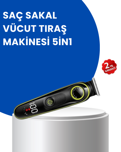 Uzun Pil Ömürlü LED Göstergeli Erkek Bakım Seti 5-in-1 Saç Sakal Tıraş Makinesi - Lisinya