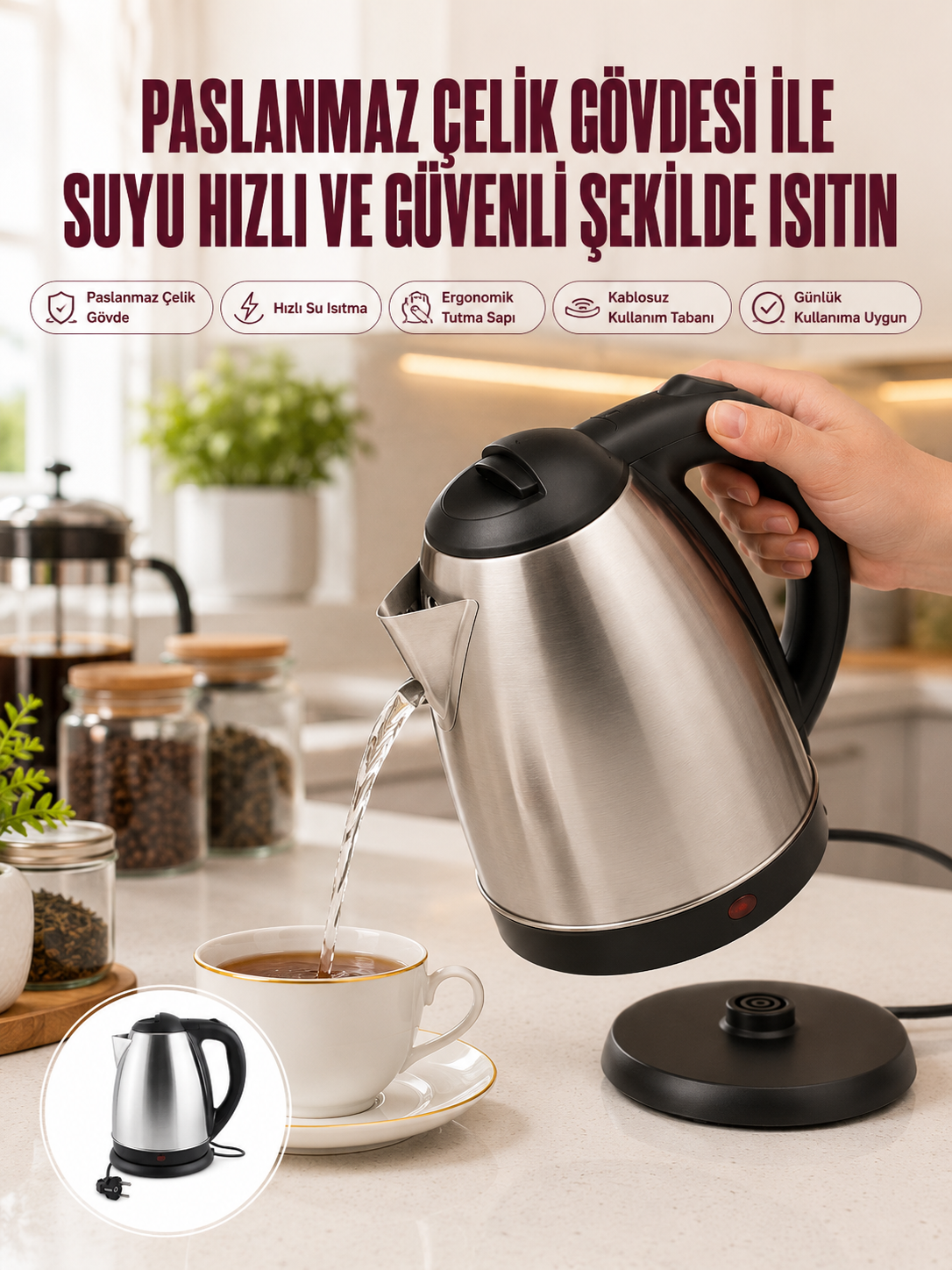 Çelik Su Isıtıcı Kettle Dayanıklı Paslanmaz Çelik Uzun Ömürlü - Lisinya
