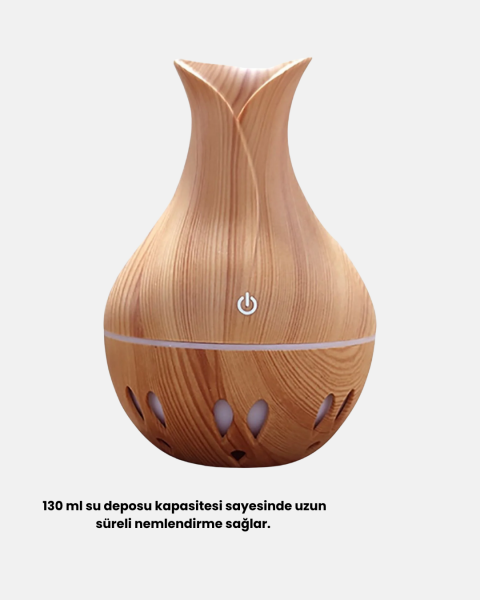 Aromaterapi Difüzör Ahşap Desenli ve Ultrasonik Nemlendirici LED Işıklı - Lisinya