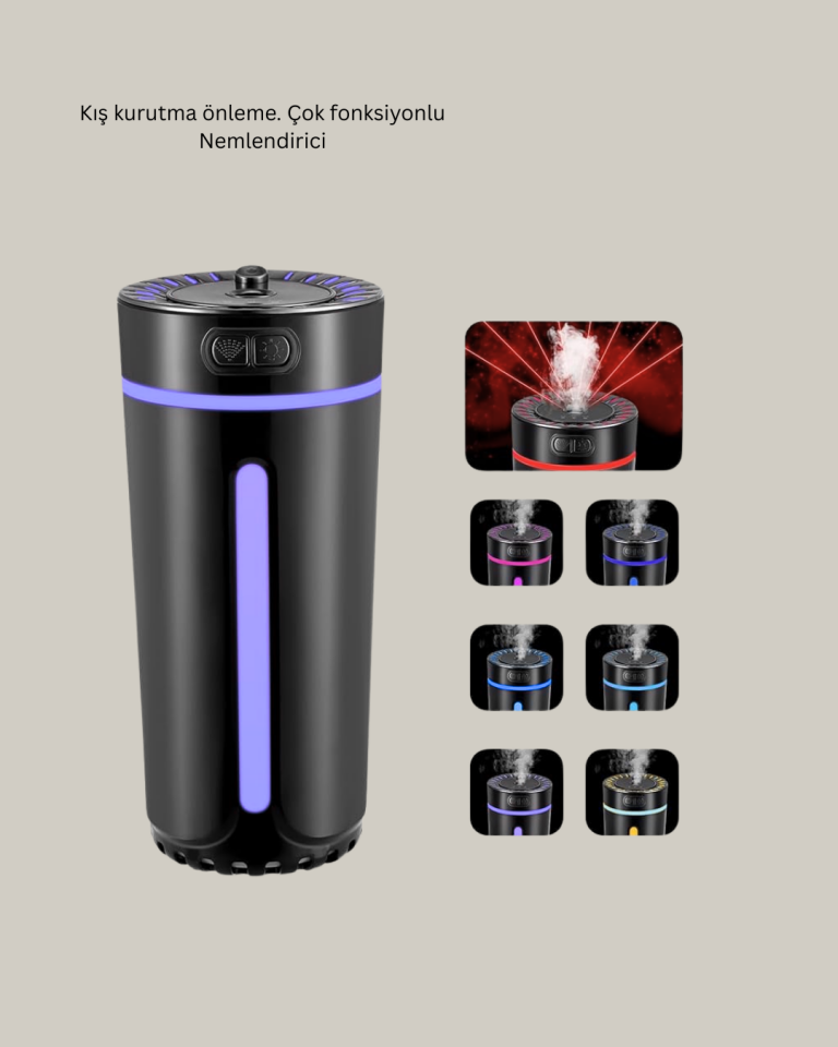 LED Işıklı Aromaterapi Hava Nemlendirici Ultrasonik Sessiz Nem Ayarı