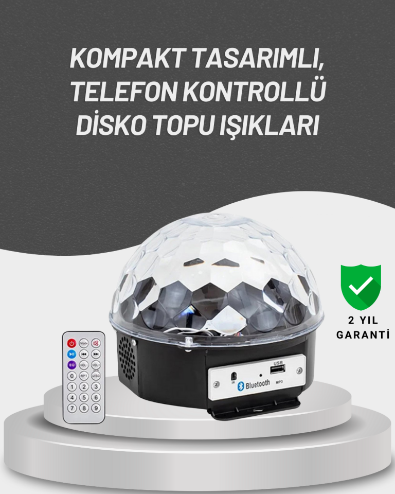 Uzaktan Kumandalı RGB LED Disko Topu Bluetooth Hoparlörlü - Lisinya