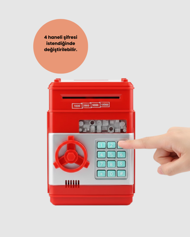 Kırmızı ATM Tasarımlı Şifreli Para Kasası Kumbara - Lisinya