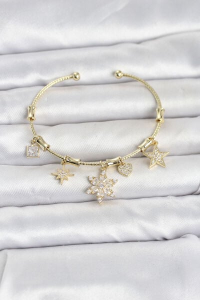 Pirinç Gold Renk Lotus Detay Charmlı Kadın Bileklik - Lisinya