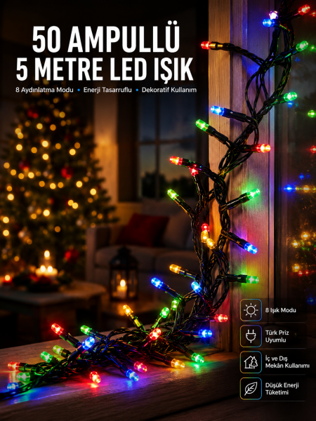 Karışık Renk Pilli Led Işık Çok Fonksiyonlu Enerji Tasarruflu 5 Metre - Lisinya